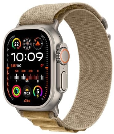 Apple Watch Ultra 2 GPS + Cellular Smartwatch, Reloj Deportivo con Caja de Titanio Natural Resistente de 49 mm y Correa Loop Alpine Canela - Talla M. Monitor de entreno y Neutro en Carbono