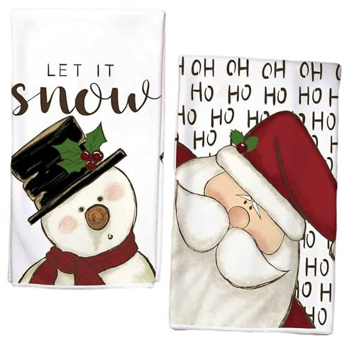Tcnzdy 2 Stück Geschirrtuch Weihnachten, 40x60 cm Geschirrtücher Weihnachten, Handtuch Weihnachten, Mode Küchentücher Weihnachtsmann Geschirrtücher Für Badezimmer Küche Trockentuch Weihnachten Deko