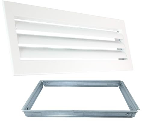 Rejilla Ventilacion Rectangular Blanca Lama Curva Horizontal para Aire Acondicionado con Marco para Conductos de Aire Acondicionado (300x150)