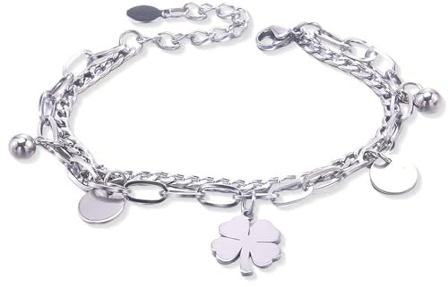 AFCJLTO pulsera mujer,pulsera plata mujer,Pulsera mujer estrella corazón trébol árbol de la vida amuleto acero,regalos originales para mujer