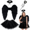 Yezmo Engelsflügel, Engelskostüm Frauen Mädchen Erwachsene Engel Zubehör mit geschichtetem Tüll Tutu Rock Halo Stirnband Engel Zauberstab für Party Cosplay
