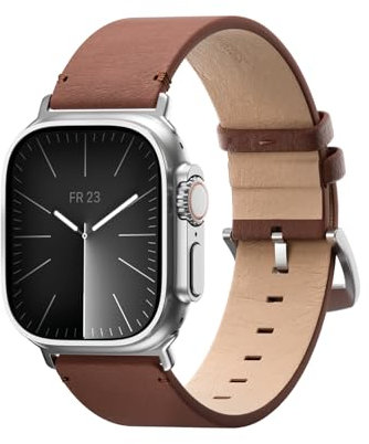 Woodcessories Lederarmband Kompatibel mit Apple Watch Armband 42mm 41mm 40mm, Leder Braun Vegan für iWatch SE Ultra 2 Series 1-10 | Veganes Leder aus Aloe Vera