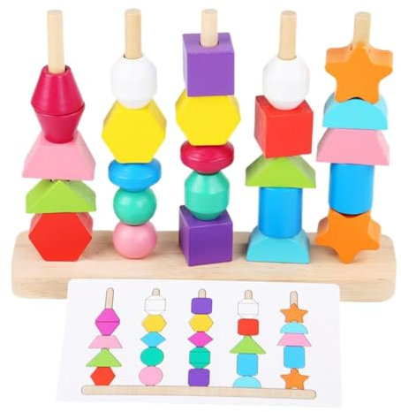 Montessori Spielzeug ab 3 4 5 Jahre, Holzspielzeug Steckspiel Fädelspiel Bausteine Sortierspiel für Kinder, Holz Stapelspiel Feinmotorik Motorikspielzeug Lernspiele Geschenk für Baby Junge Mädchen