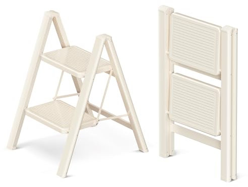 GameGem Escabeau 2 Marches pour Adultes, Échelle Pliante avec Base Antidérapante, Marches Élargies, Design Esthétique s'Intégrant Parfaitement aux Intérieurs Domestiques