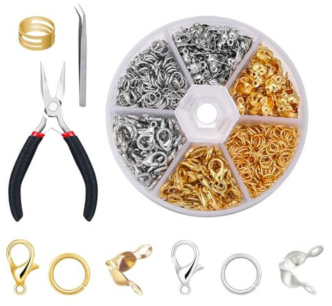 Kettenverschluss Set, 463 Stück verschluss für armbänder mit Werkzeug Zange Pinzette Öffner, 2 Farben armband verschlüsse KarabinerVerschluss, Biegeringe, Crimpenden für DIY Armband Schmuckherstellung
