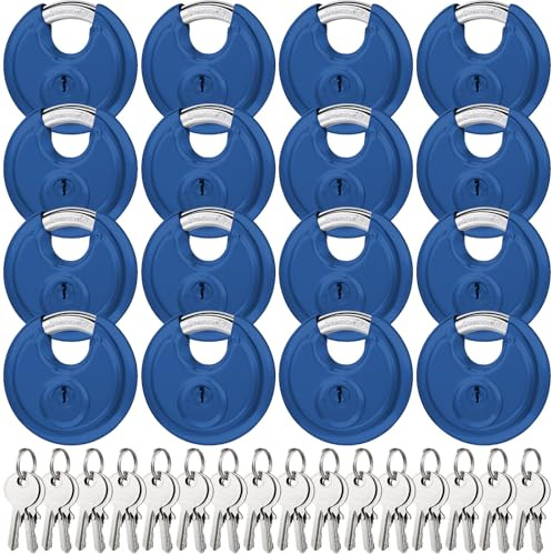 Chumia 16 Pack Padlocks Keyed Alike, Stainless Steel 2-3/4 Wide, 3/8 Shackle Disc Locks for Outdoor, Storage Units, Garages, Gym Lockers(Blue)