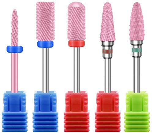 5 Teiliges Keramik Nagelfräser Bits Set, Professionelle 3/32 Zoll Elektrische Nagelhaut Bohrer, Nagelfräser Aufsätze Tips für Acrylgelnägel Polieren, Maniküre & Pediküre Efile-Entferner Bit