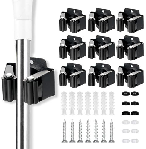 YOCOLE 9 Pezzi Porta Scope Parete, Organizer per Attrezzi da Giardino, Portascope da Muro Appendibile, Appendi Scope a Muro, Ganci per Scope da Giardino per Cucina, Garage, Giardino e Ufficio