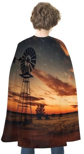 Farmhouse Sunset Windmill Ferris Wheel Night Landscape Milky Halloween Cape Cosplay Costume Robe Christmas Cloak Dress Up Party Cape for Women Men