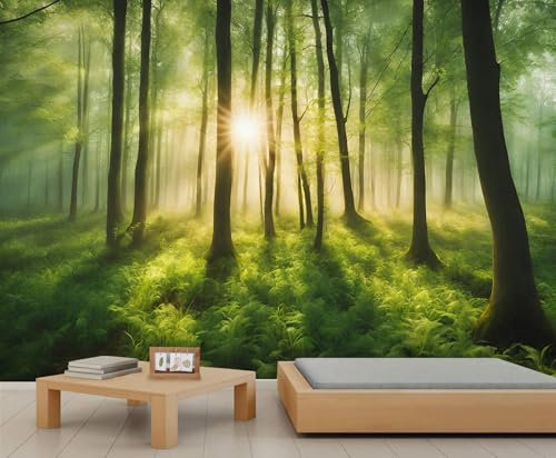 YEMYOR Peintures murales forêt verte papier peint forêt ensoleillée peintures murales paysage naturel salon chambre-390x260cm