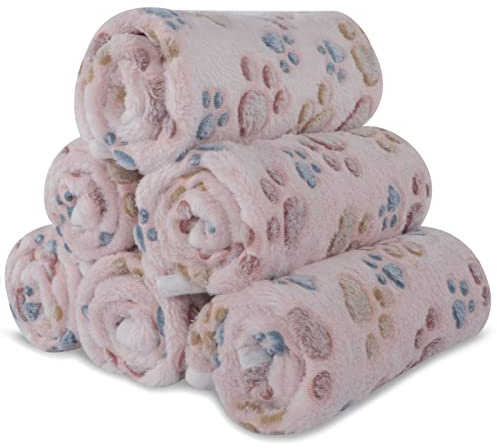 BVAGSS Couverture pour Chien Chaton, 6 Pièces Moelleux Épais en Flanelle Lavable Animaux Coussin pour Petits et Moyens Chiots et Chatons XH075 (80 x 100 cm, Beige)