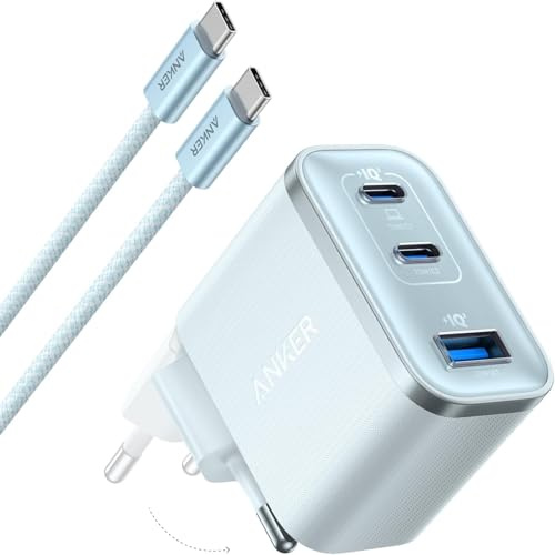 Anker Caricatore USB C 70W, Adattatore di Alimentazione ad Alte Prestazioni | 3 Porte, Caricatore PIQ 3.0 per iPhone 17 Pro Max/Serie 16-12, MacBook Pro, iPad, Galaxy.