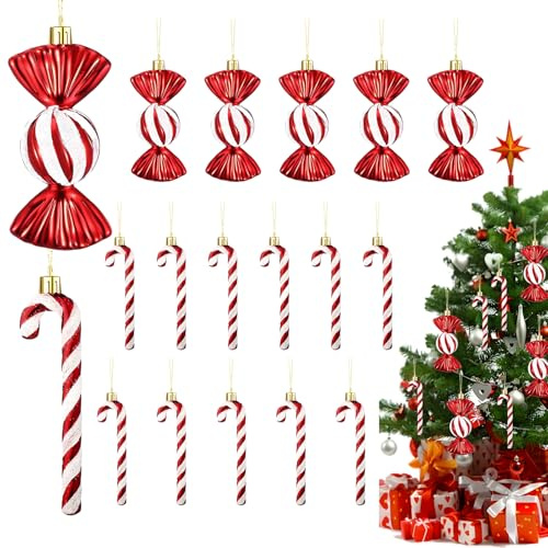 18 Stück Zuckerstangen Weihnachten Deko, Weihnachtsbaumschmuck Ornamente Weihnachtsbaum Anhänger, Baumbehang Weihnachtsbaum Dekoration Christbaumschmuck Zuckerstangen für Weihnachtsparty-Zubehör