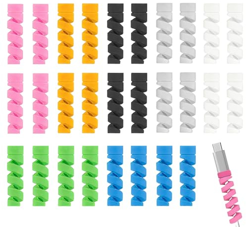 JRYXDS 28 Pcs Protecteur De Câble De Chargeur, Silicone Protège Câble Flexible Protecteur Chargeur Protecteur De Câble Spiralé Pour Téléphones Ordinateurs Portables Câbles De Données(7 Couleurs)