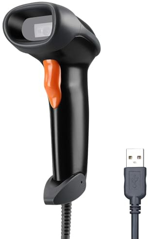 Eyoyo EYH2 Tragbarer USB Barcode-Scanner 2D QR Code kabelgebundener Scanner Data Matrix Barcodeleser mit langem USB-Kabel für POS-Zahlungen, Supermärkte, Lager (Orange)