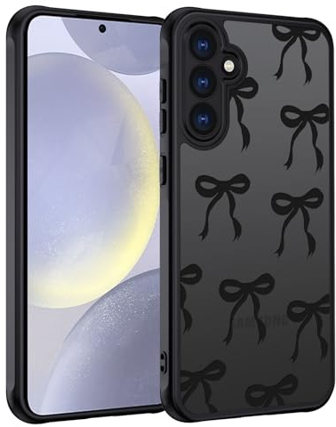 Handyhülle für Samsung Galaxy S24 Hülle, Aesthetic Motiv Schleifen Muster Design Matt Transluzente Schlanke Hart Case Kratzfeste PC Rückseite + TPU Bumper Stoßfest Schutzhülle, Schwarz