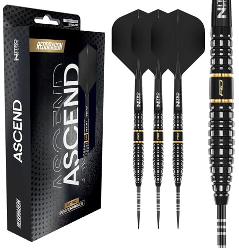 RED DRAGON Darts - Ascend Serie - 90% Tungsten Profi Dartpfeile - Nitro Flite Integrierter Flug/Schaft | Dartpfeile Steeldarts 20g, 22g, 23g, 24g & 25g