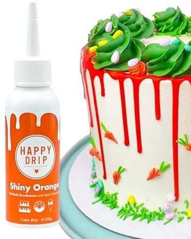 Drip - Glasur - Lebensmittelfarbe Orange aus Schokolade zum Backen - Ideale Tortendeko - Backzubehör für Kekse, Eis & Kuchen/Shiny-Orange/Happy Drip/Kuchenglasur/Zuckerschrift