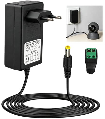 zstg 24V 3A Adaptador 72W Fuente de Alimentación con DC Conector 5.5x2.5mm | Universal Transformador AC100-240V, 24V Cargador para Tiras LED, Cámara CCTV, Router, Monitor, TV Box, Cable 1.5M, Negro