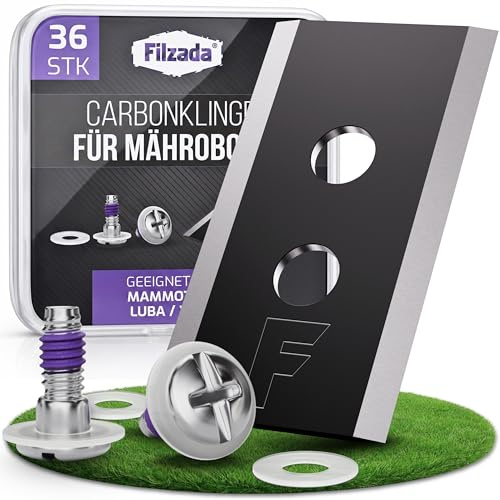 Filzada® 36x Lames Robot Tondeuse Carbone compatible avec Mammotion Luba | Adaptée pour Mammotion Yuka Mini 2 800, 1000, Luba 3 AWD - Vis + Sécurité Incluses - Lame de Rechange - Acier Ultra Tranchant