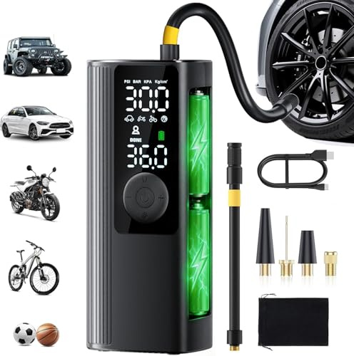 Pompe à Air Portable pour Voiture, Moto, Vélo Et Ballon - Compresseur De Pneus Durgence avec Lumière LED, Gonflage Intelligent en Un Clic Et Arrêt Automatique
