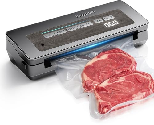 Macchina per sottovuoto, 90 kPa, 100 W, ampia tenuta, tutto in uno, potente contenitore per alimenti, taglierina integrata | Contenitore per sacchetti (Grigio A)