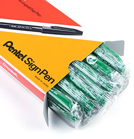 Pentel Sign Pen Fiber-Tipped Pen, Green Ink, Box of 12 (S520-D)