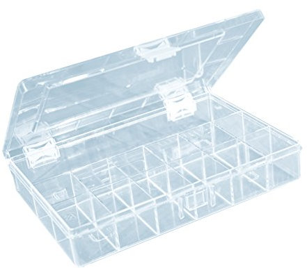 hünersdorff Sortimentskasten: stabile Sortierbox (PS-Compact) mit fester Fachaufteilung (18 Fächer), Sortierkasten-Maße: T170 x B250 x H46 mm, Made in Germany, glasklar
