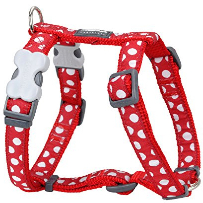 Red Dingo Classic Dog Harness, Design, White Spots on Red, X-SMALL (12mm)