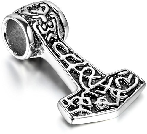 JewelryWe Schmuck Herren Halskette mit Thors Hammer Anhänger Wikinger Kette für Männer Silber