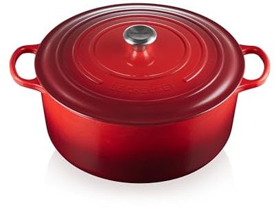 Le Creuset Evolution Cocotte con Tapa, Redonda, Todas Las Fuentes de Calor Incl. inducción, 12,6 l, Hierro Fundido, Rojo(Cereza), 34 cm