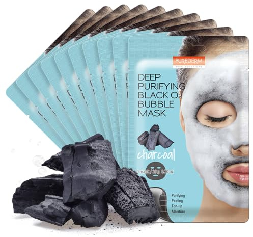 Purederm Deep Purifying Black O2 Bubble Mask Charcoal Facial Sheets with Detoxifying and Moisturizing Action