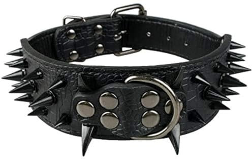 Collar de Perro Collares de Cuero Acolchados Lujosos con Tachuelas Afiladas para Perros Medianos Grandes Collar 5cm de Ancho Anti Mordiscos S,Nr-Nr