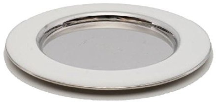Kerzenteller Dekoteller, Silber mit weißem Rand, Aussen D 12cm, Innen D 8cm