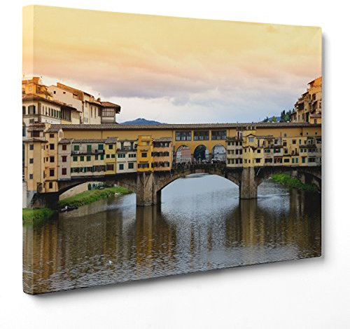 QUADRO SU TELA CANVAS - INTELAIATO - PRONTO DA APPENDERE - Ponte Vecchio - Firenze - Toscana Italia - 30x40cm - Senza Cornice - (cod.3332)