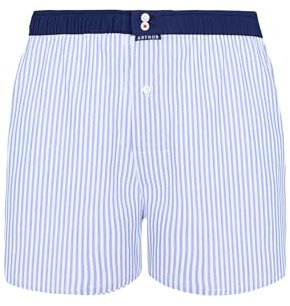 ARTHUR - Caleçon Homme avec Maintien intégré - 100% Coton Bio - Confort et Soutien Optimal - Motif Rayures Bleu et Blanc - Taille XXXL