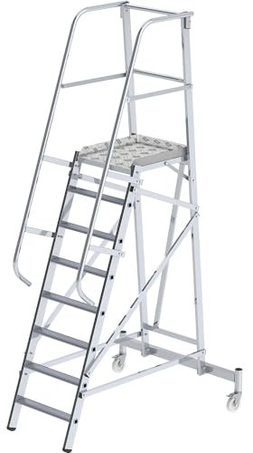 eurokraft | pro | Alu-Plattformleiter | fahrbar | 8 Stufen