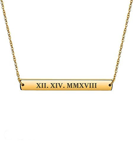 howson london Personalised Bar Necklace Name Engraved Necklace in Silver, Rose, Gold Plated Custom Any Text Free Engraved UK Stock(Gold)