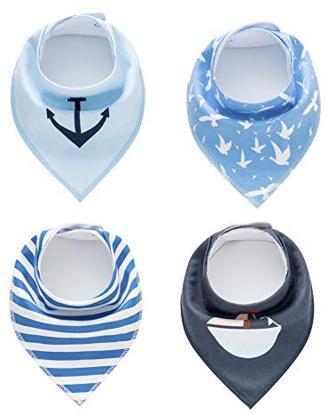 DOTBUY Baby Dreieckstuch Lätzchen, 4er Pack Baby Jungen Mädchen Lätzchen Abwaschbar Halstuch Mit Druckknöpfen Multifunctional Saugfähig Weich Größenverstellbar (Anker)