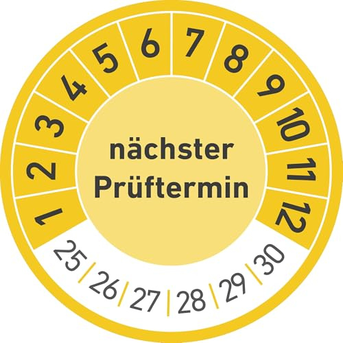 Nächster Prüftermin Prüfplaketten Wartung 30mm Ø gelb (100 Stück)