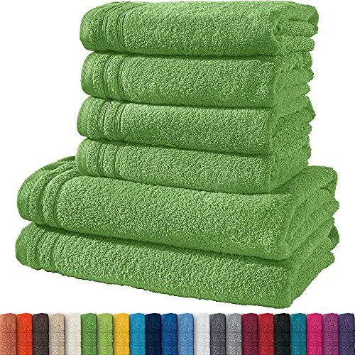 Erwin Müller Handtuchset, Frottierset Heidelberg 6-TLG. 100% Baumwolle apfelgrün - leichte Qualität, saugstark, schnelltrocknend, kompakt - ideal für Sport, Strand, Reisen