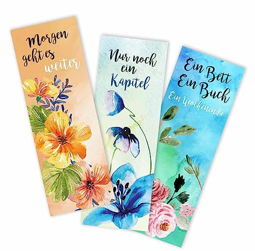 12er Set Lesezeichen Aquarell Blumen style I 5,2 x 14,8 cm I 3 Motive aus Papier I Muttertag I für Frauen, Kinder und Jugendliche I bunt-es Design I dv773