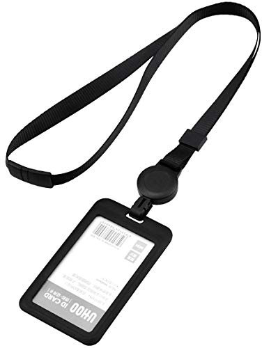Fodlon Kartenhalter mit Nackenband Schlüsselbänder ID Card Holder Schwarz Abzeichenhalter Identifikation-Kartenhalter mit Umhängeband Ausweishülle Ausziehbar für Geschäft Büro Schule