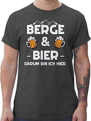 T-Shirt Herren - Skiurlaub Apres Ski - Berge und Bier - L - Dunkelgrau - Oberteil mit Spruch sprüche Coole-Fun-t-Shirts spruchshirts sprueche Shirts Spruchshirt sprüchen Tshirts Tshirt/Spruch