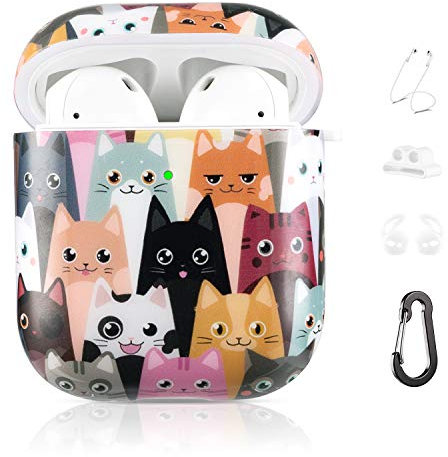 Drodalala Airpod-Schutzhülle für Damen, mit TPU-Schutzhülle, 2 & 1 Airpods-Hülle Mädchen, Kinder, stoßfest, sturzsicher, cooles Airpods-Etui Schlüsselanhänger (Farbe Katzen-Hülle