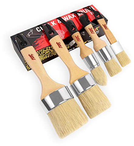 Chalked Paint and Wax Brush for Furniture – 5PC Set with Natural Bristle Brushes, 3 Small and 2 Large, Compatible with Chalk Paint, Stencils, and Furniture Wax, Perfect for Painting Projects