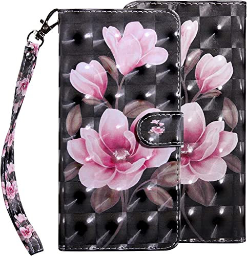 GLANDOTU Apple iPhone 11 6.1 inch Case Flip Wallet PU Leather Cover with Magnetic Button Standing Funstion Full-Body Protective Phone Cases - Pink lotus