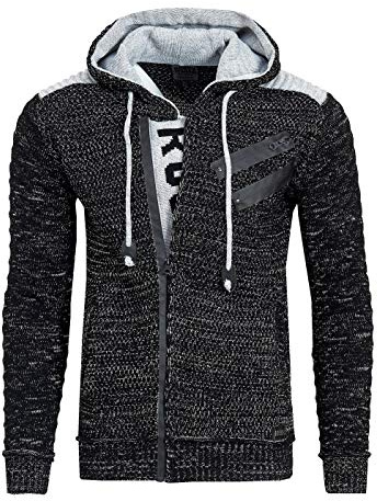R-Neal Kapuzen-Strick-Jacke Herren Strick Pullover Jacke mit Kapuze und Ausgefallenem Zipper Future Design 344