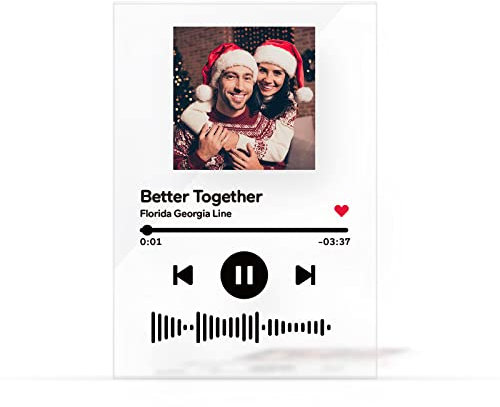 Personalisiertes Spotify Glas Bild mit Foto Spotify Code Songcover Musik Platte Acryl Musikkarte Bild Selbst Gestalten Geschenk für Freund Kinder Musikfan Zimmer Nachttisch Weihnachten Geburtstag