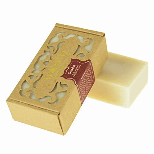 Bodhi® Naturseife SANDELHOLZ 100g / mit Pflanzenextrakten und ätherischen Ölen, für trockene Haut, Handgemacht, Geschenkverpackung/Bio & Vegan